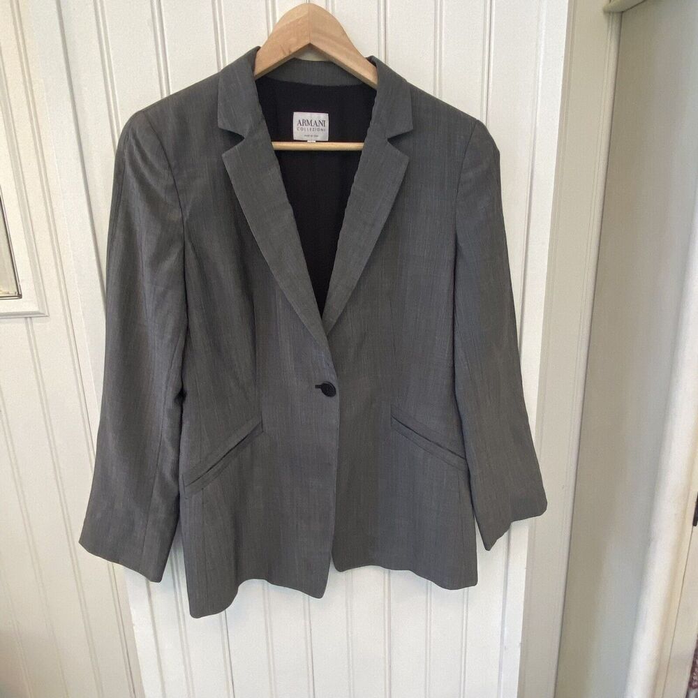 ARMANI COLLEZIONI Italy Sz 42/US 8 Gray Black Wool Womens Blazer Jacket